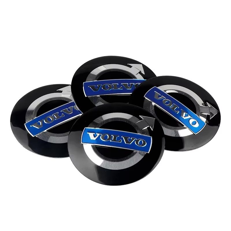 Volvo Center Caps 4-Pack, 64mm – Black, Silver, Blue Hub Emblem for Volvo Wheels - Image 1