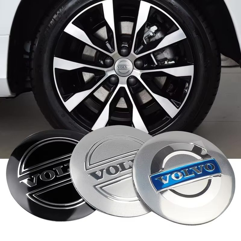 Volvo Center Caps 4-Pack, 64mm – Black, Silver, Blue Hub Emblem for Volvo Wheels - Image 2
