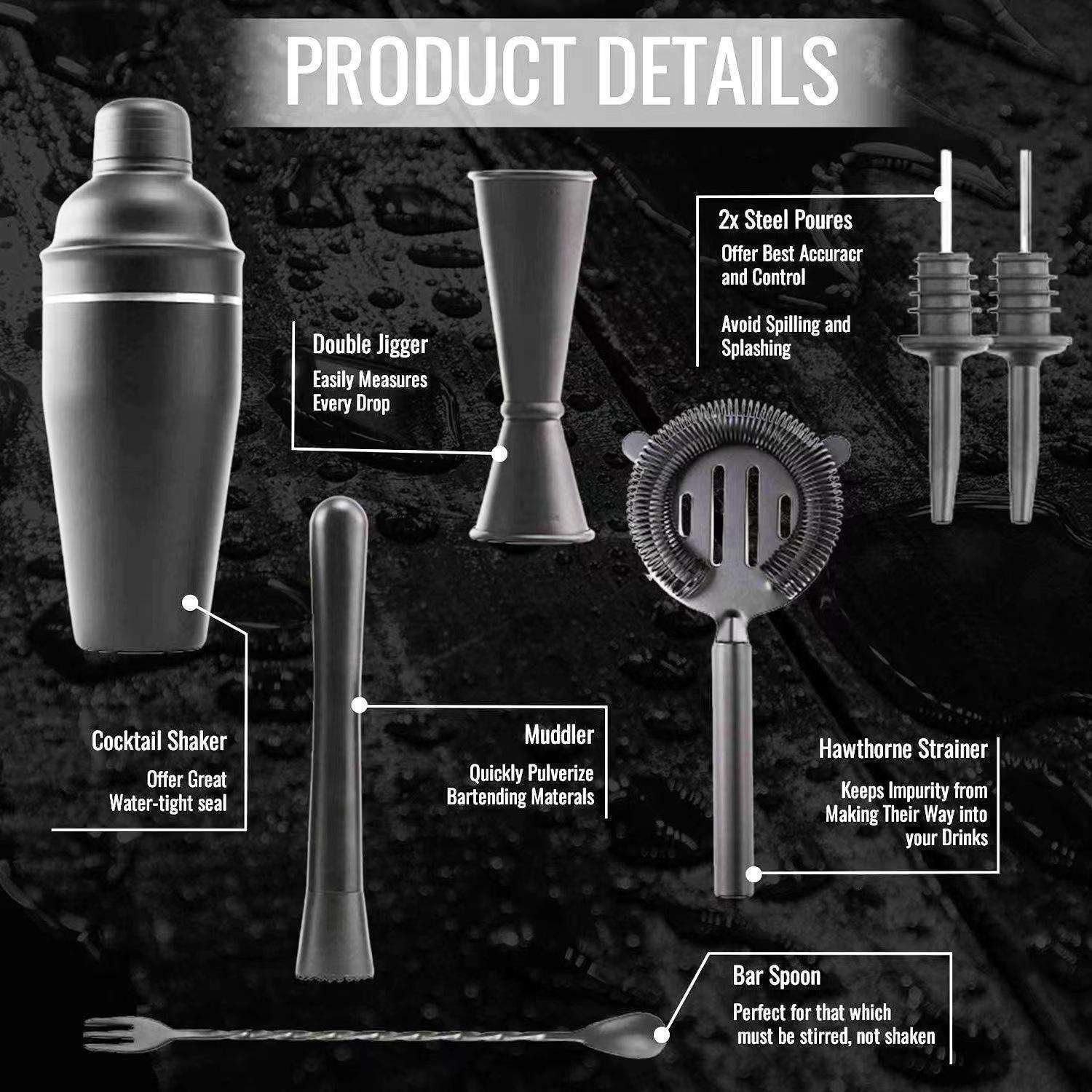 Stainless Steel Cocktail Shaker Set, Matte Black - Image 2