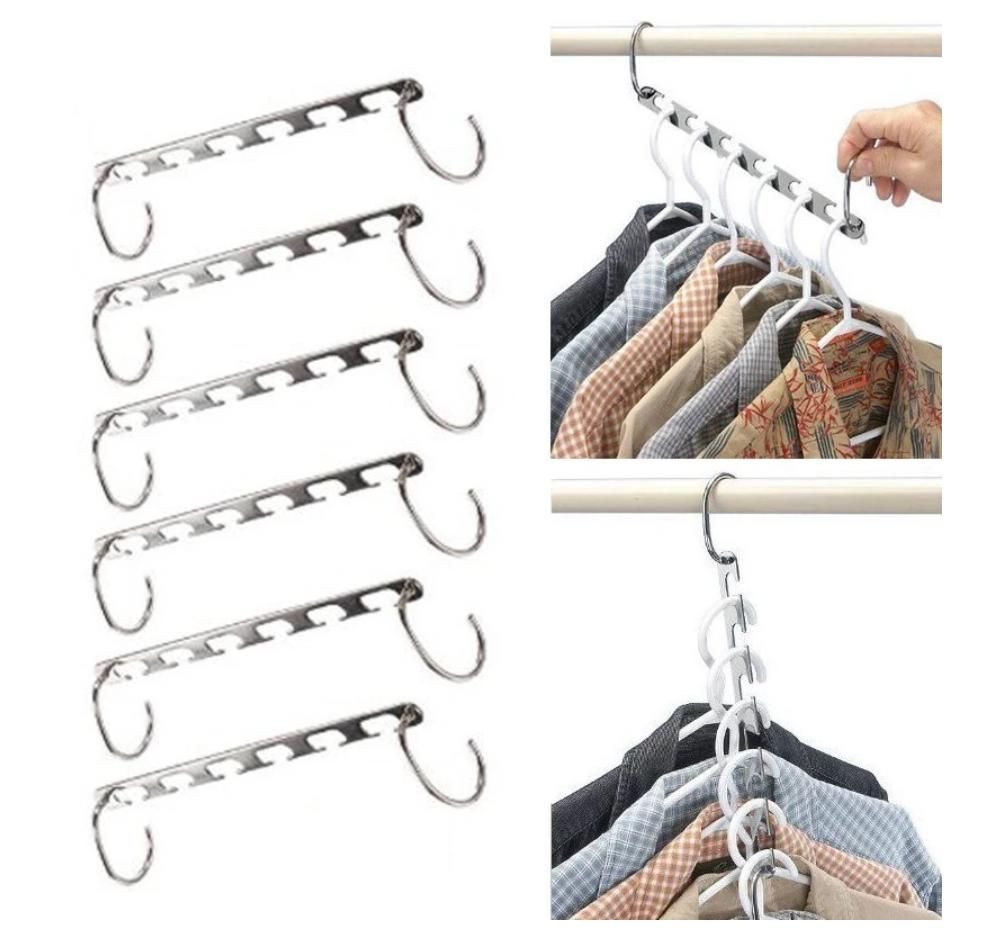 Silver Clothes Hanger Organizer with Connection Hook - Image 1