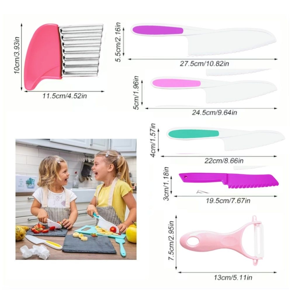 Child-Friendly Kitchen Set with Knife and Potato Peeler, Pink - Image 3