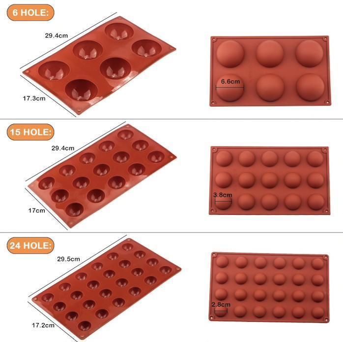 24-Piece Silicone Mold for Ice Chocolate Jelly, Brown Hemisphere Ball Mold 6/8/15/24 - Image 6