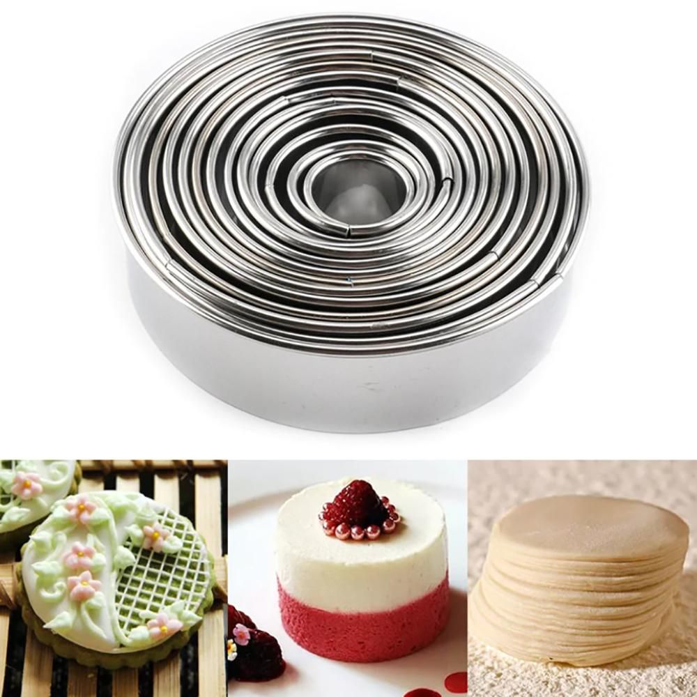 14pcs Round Cookie Cutters, Silver - Image 1