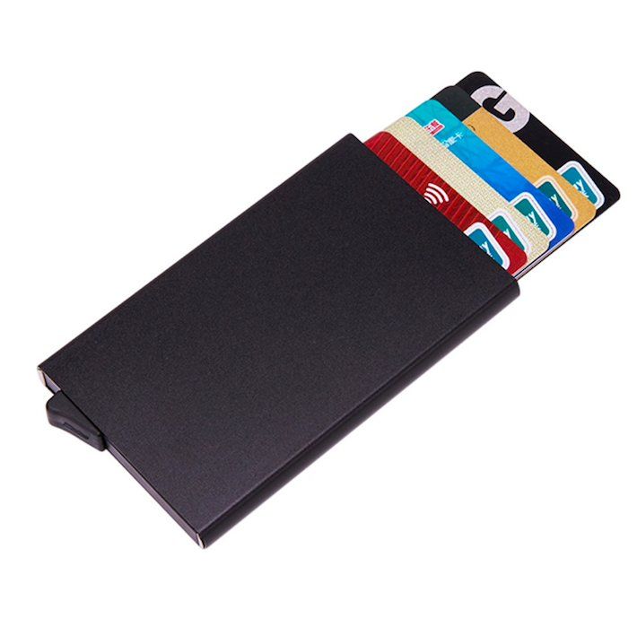 Aluminum Pop-Up Card Holder RFID-Safe Black Case - Image 2