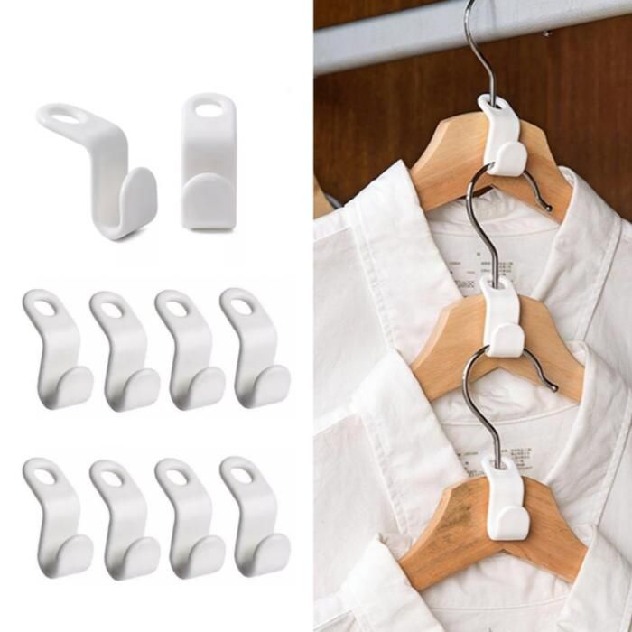 10-pack White Clothes Hangers with Connecting Hook, Organizer - Image 1