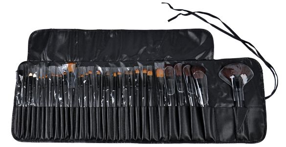 32pcs Professional Makeup Brushes, Genuine Goat Hair, Leather Case, Black - Image 2