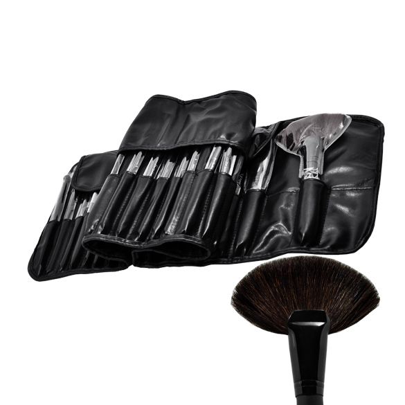 32pcs Professional Makeup Brushes, Genuine Goat Hair, Leather Case, Black - Image 5