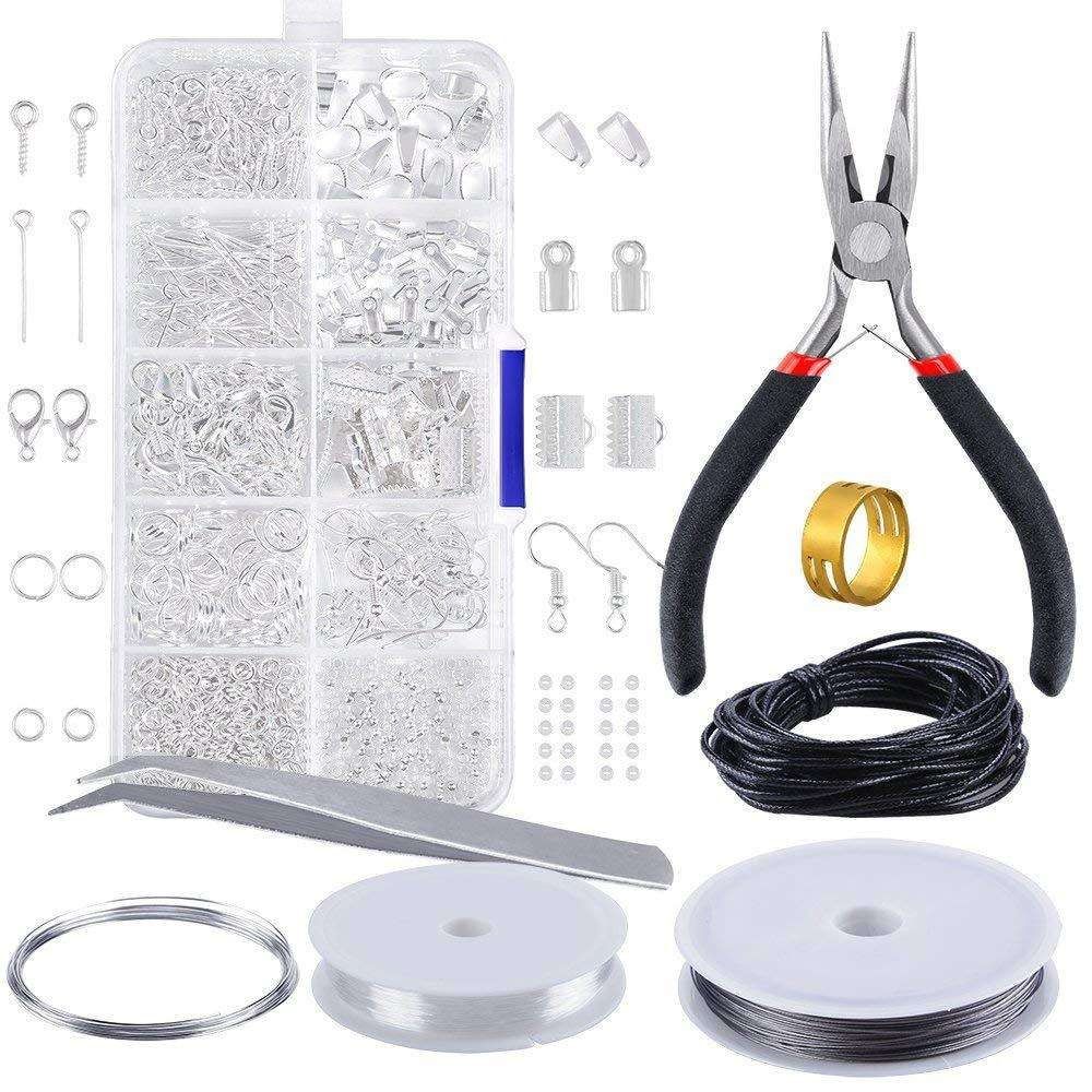 DIY Jewelry Making Kit with Pliers, Wire, Rings, Silver - Image 1