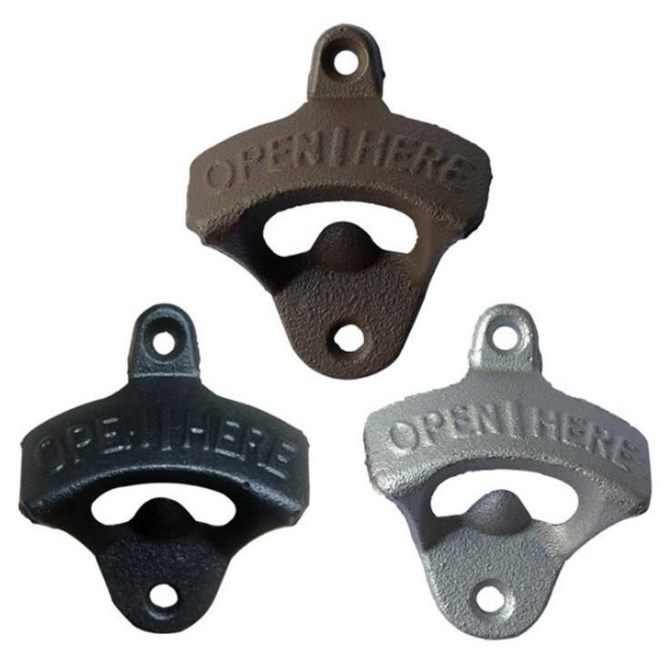 Wall mounted bottle opener, Vintage Open Here design, Black - Image 1