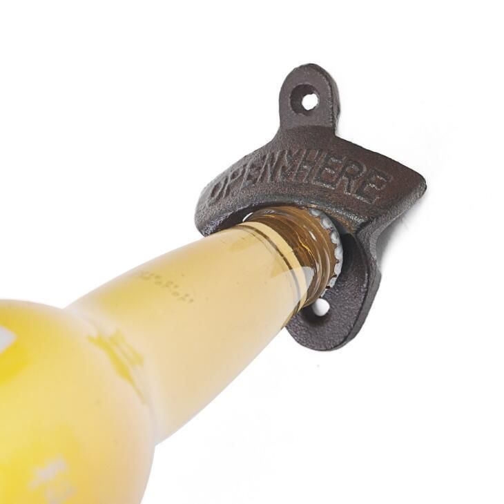 Wall mounted bottle opener, Vintage Open Here design, Black - Image 2