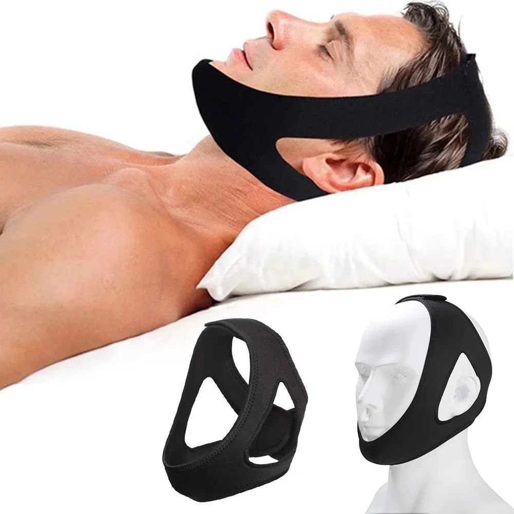 Adjustable Anti Snoring Chin Strap, Black, Stop Snoring Belt - Image 1