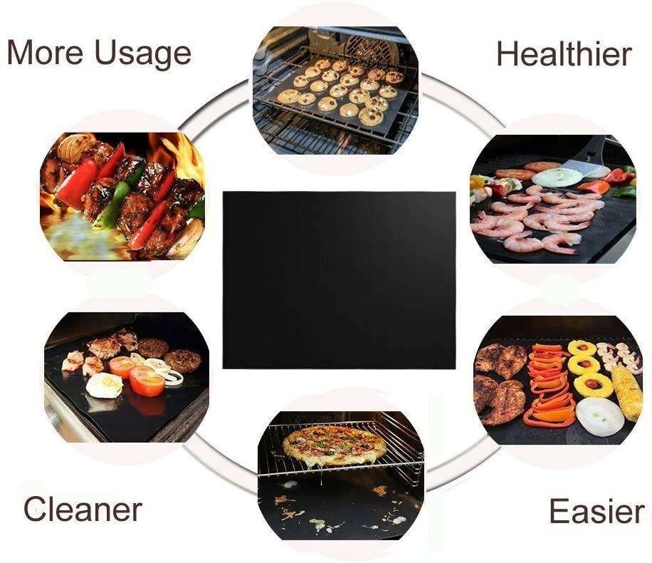 3pcs Non Stick Grill Mat Oven Baking Mat, 40x33cm, Black - Image 2