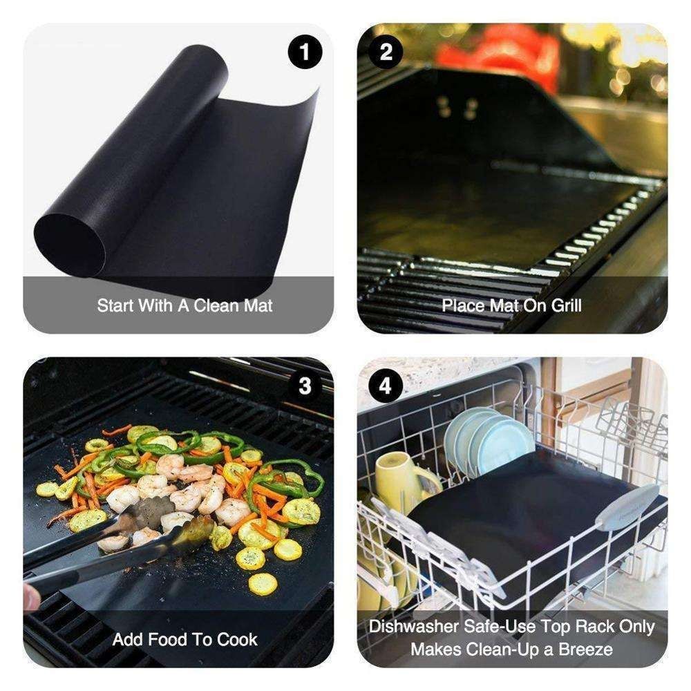 3pcs Non Stick Grill Mat Oven Baking Mat, 40x33cm, Black - Image 3