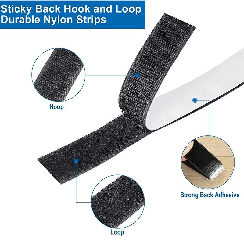 Self-Adhesive Velcro Tape 50m x 3cm, Black - Image 3