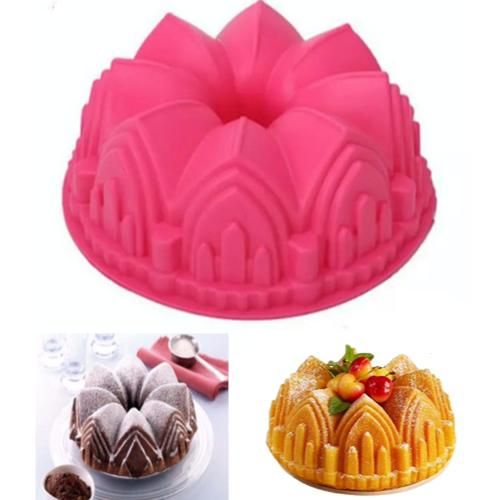 Silicone baking mold for sugar cookies, pink castle tower, 1 piece - Image 1