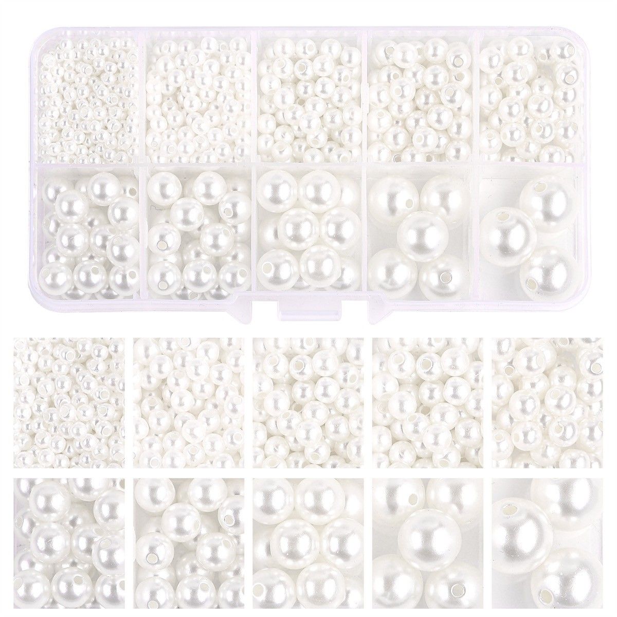 800pcs Acrylic Beads for Jewelry Making, DIY Imitation Pearls White - Image 1