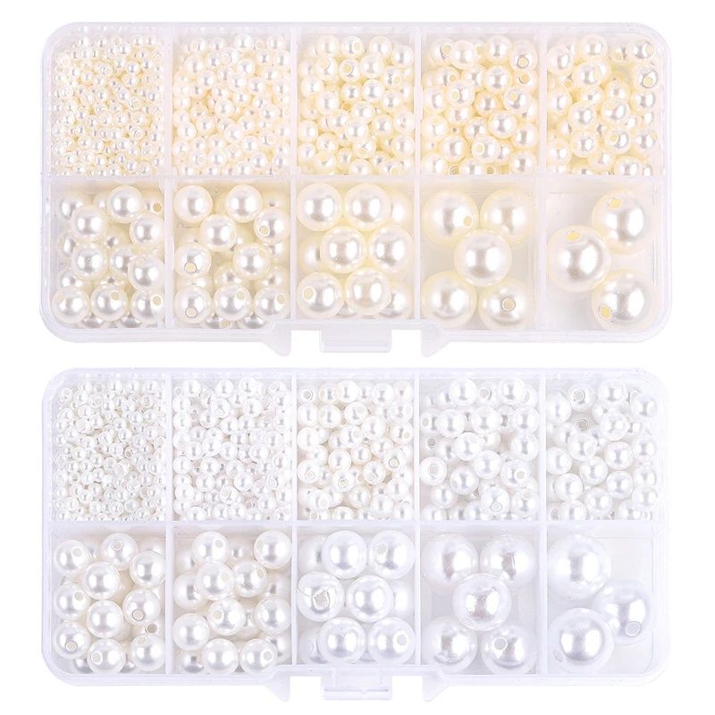 800pcs Acrylic Beads for Jewelry Making, DIY Imitation Pearls White - Image 2