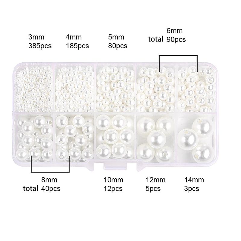 800pcs Acrylic Beads for Jewelry Making, DIY Imitation Pearls White - Image 5