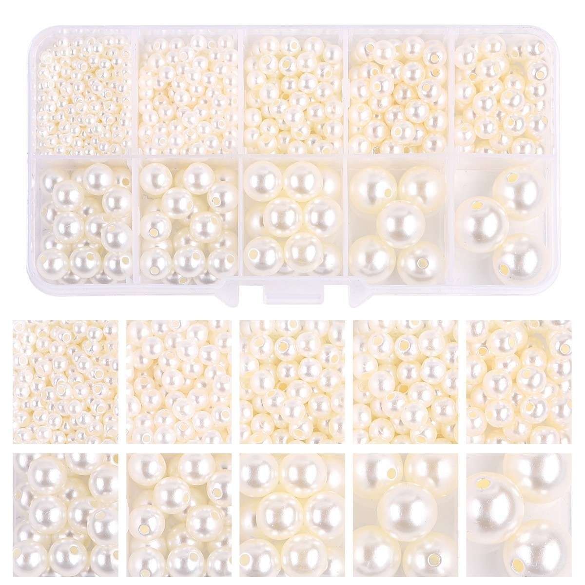 800pcs Acrylic Beads for Jewelry Making, DIY Imitation Pearls, Cream - Image 1
