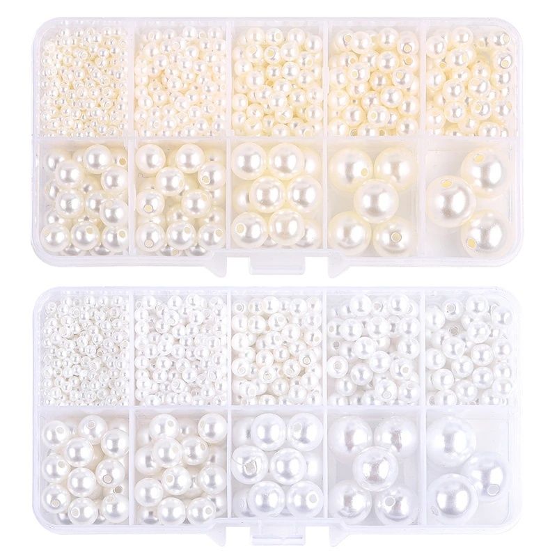 800pcs Acrylic Beads for Jewelry Making, DIY Imitation Pearls, Cream - Image 2