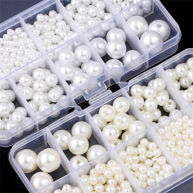 800pcs Acrylic Beads for Jewelry Making, DIY Imitation Pearls, Cream - Image 3