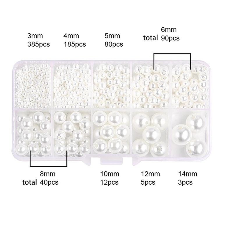 800pcs Acrylic Beads for Jewelry Making, DIY Imitation Pearls, Cream - Image 5