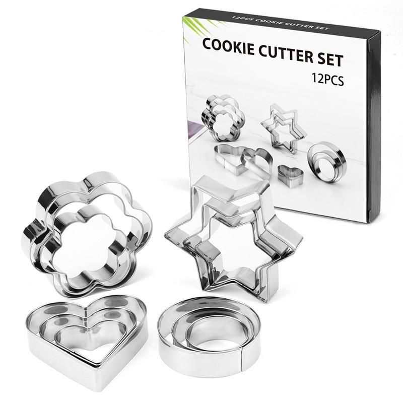 12pcs Baking Molds Cookie Cutters Gingerbread Molds, Silver - Image 1