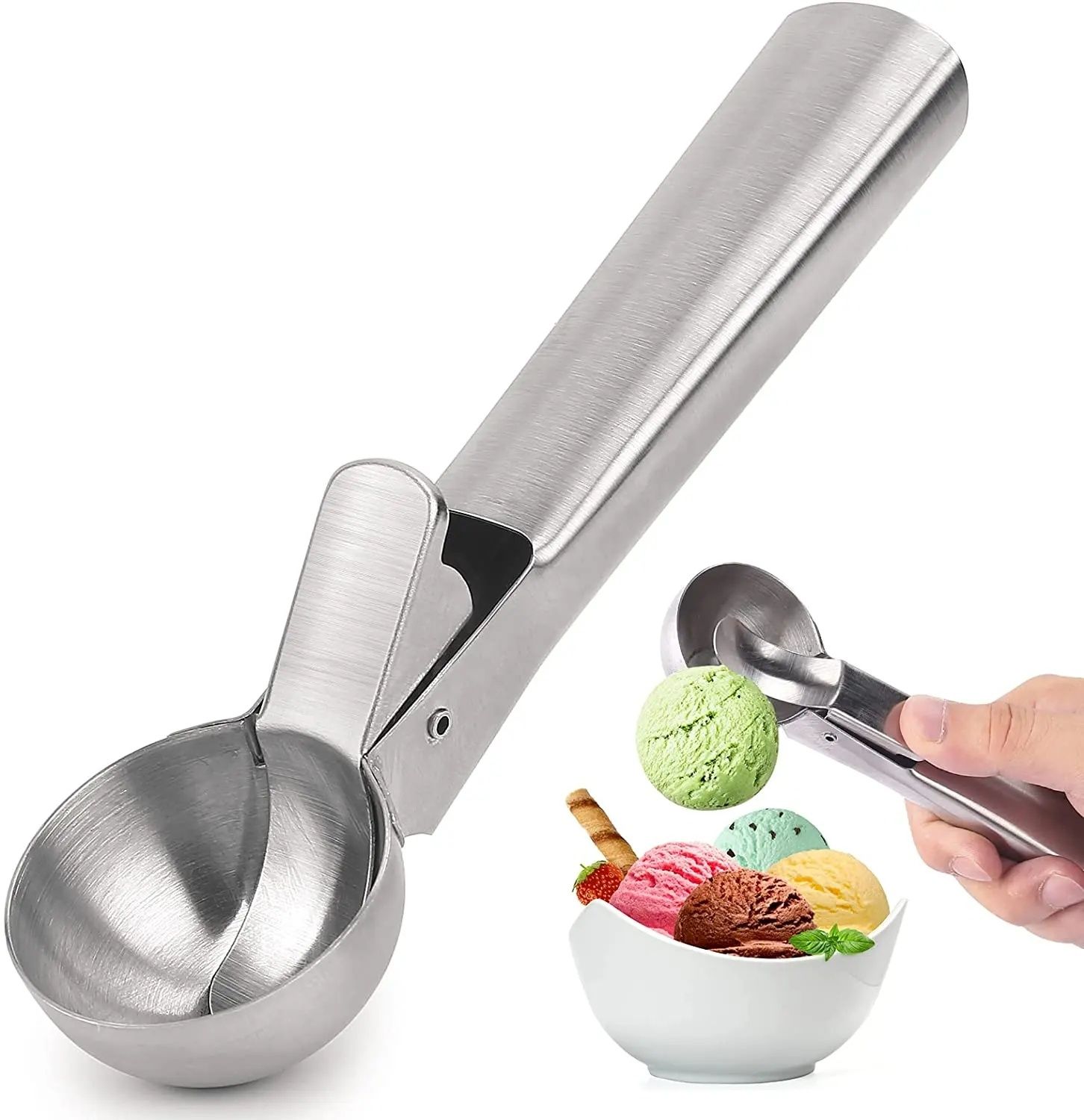 Silver Ice Cream Scoop with Ejector, Large - Image 2