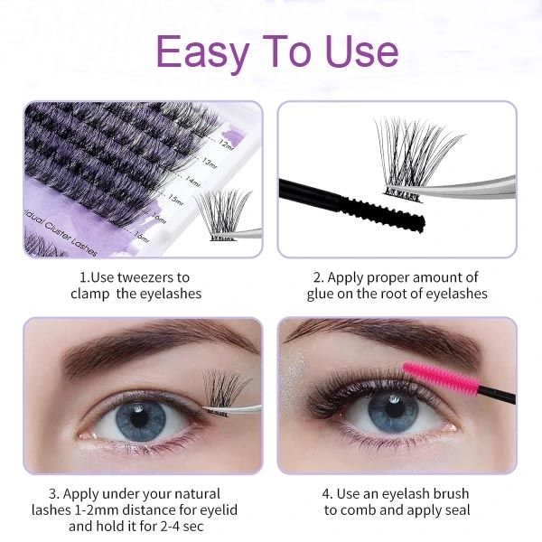 40p Individual False Eyelashes Natural Look Volume Lash, Black - Image 2
