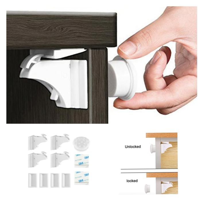 4pcs Child Lock Magnetic Drawer Lock, White - Image 1