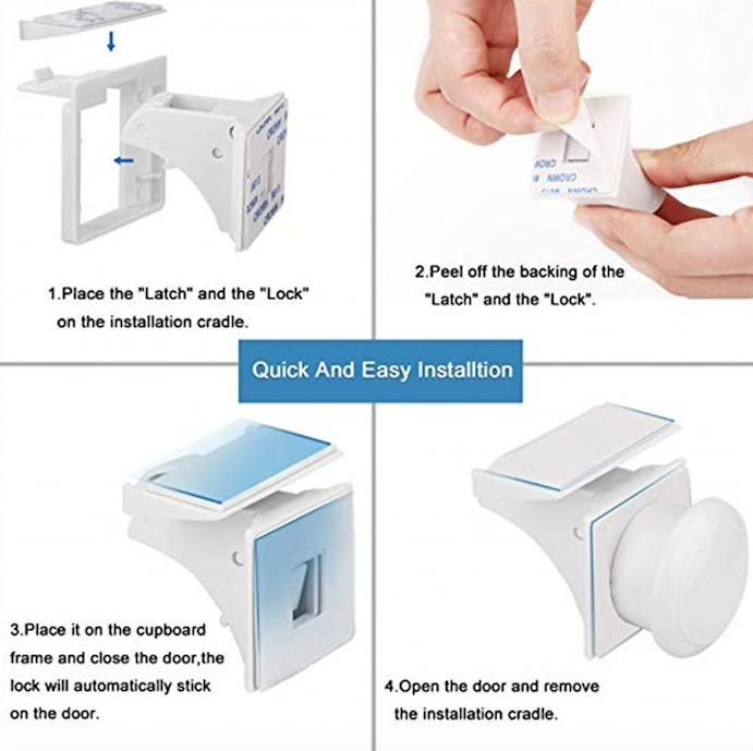 4pcs Child Lock Magnetic Drawer Lock, White - Image 3