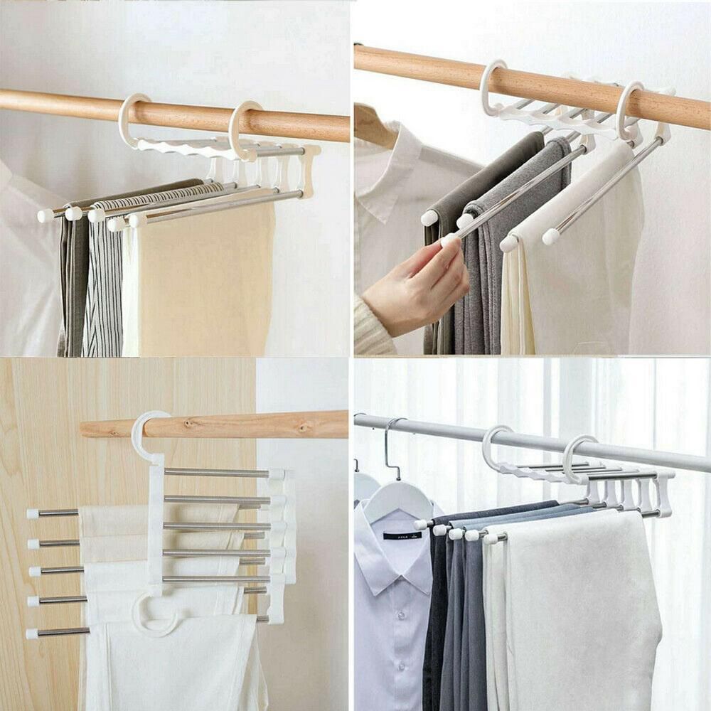 5-Pants Hanger Organizer with Connection Hook, White - Image 3