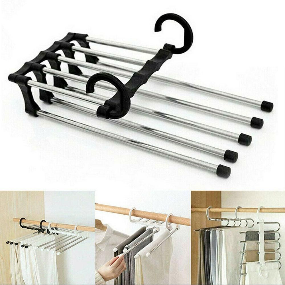 5 Clothes Hangers for Pants with Connection Hook, Black - Image 1