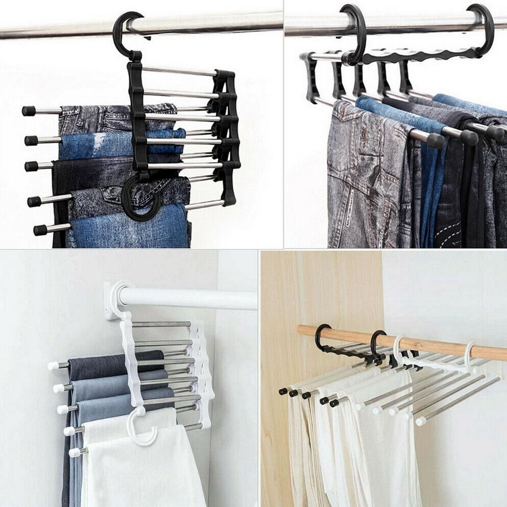 5 Clothes Hangers for Pants with Connection Hook, Black - Image 2