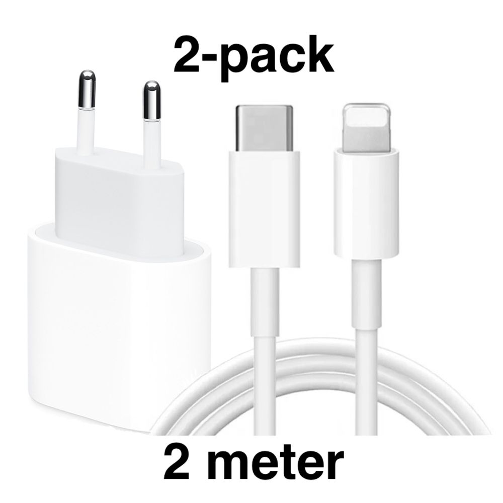 2pcs Fast Charger with USB-C to Lightning Adapter 20W, 2m Cable White - Image 1