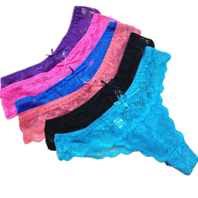 12-pack Thong Lace Panties in 6 Colors, S - Image 1