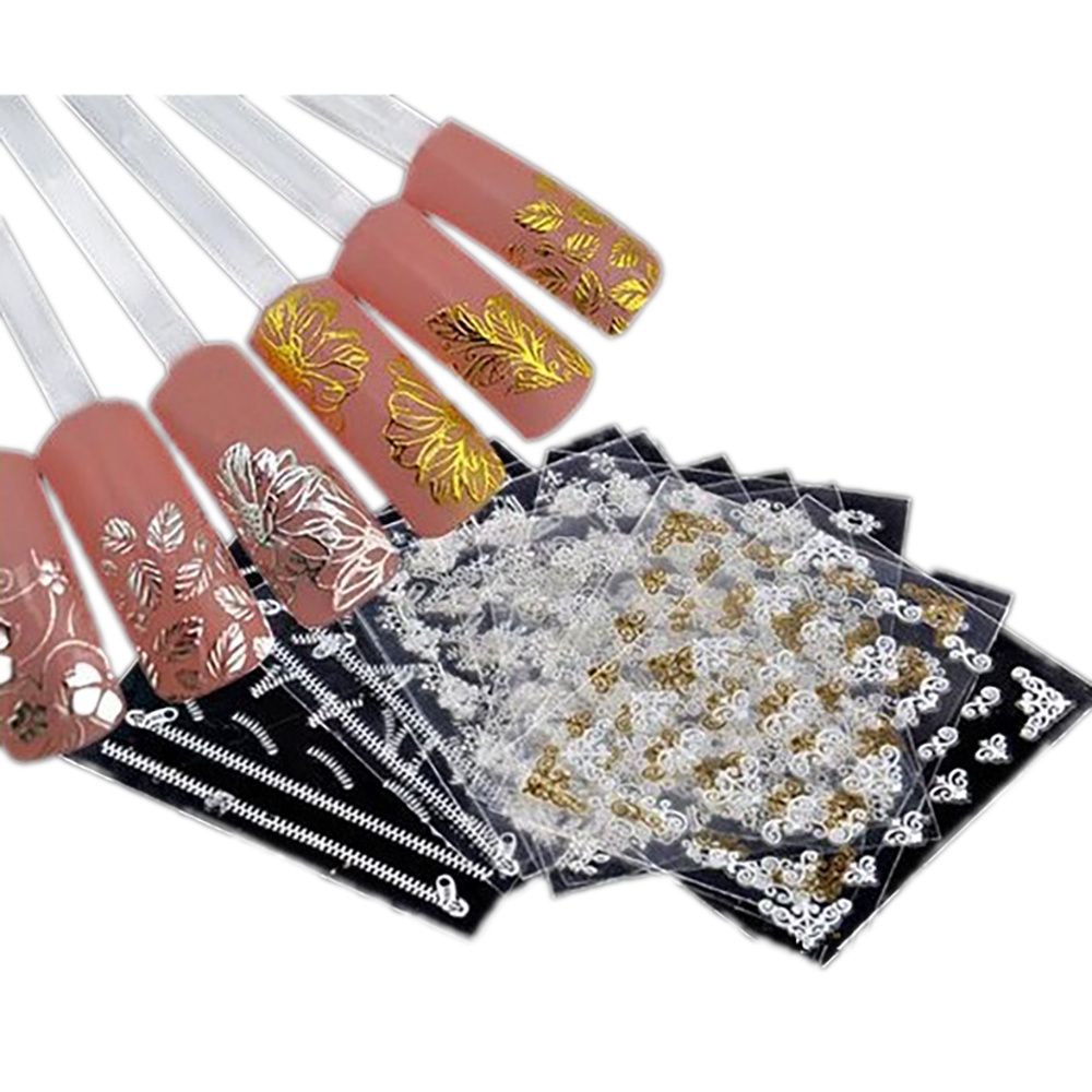 6 Sheets Silver Gold Nail Stickers, 12x4 cm - Image 1