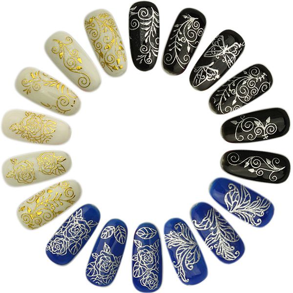 6 Sheets Silver Gold Nail Stickers, 12x4 cm - Image 2