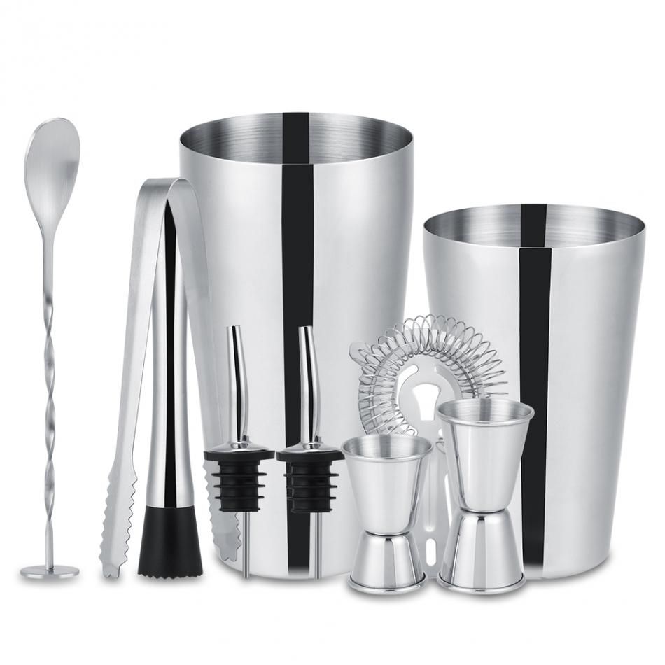 10-piece stainless steel cocktail set with 700ml shaker, bar accessories, silver - Image 1
