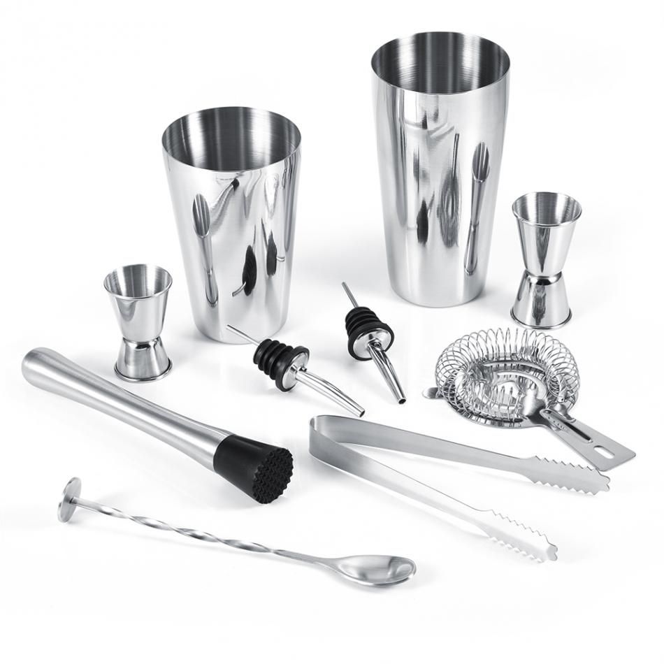 10-piece stainless steel cocktail set with 700ml shaker, bar accessories, silver - Image 2