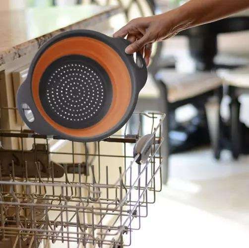 Collapsible Silicone Colander, Space Saving Kitchen Strainer, MultiColor, Practical for Dishwashing & Cooking - Image 4