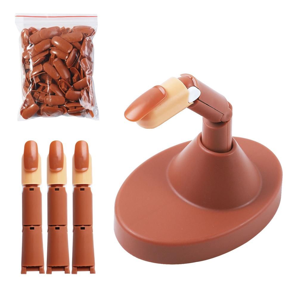Practice Finger with Tips Nail Training Finger, Brown - Image 1