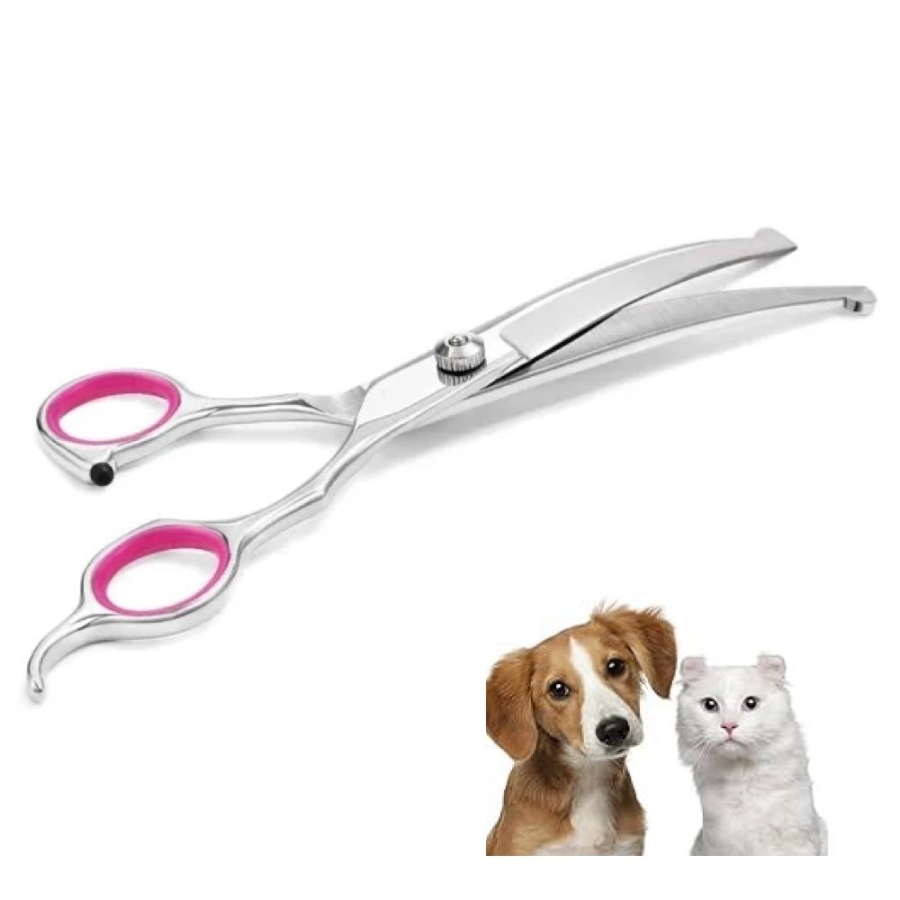Curved Dog Scissors 19cm, Silver, Rounded Tip Pet Grooming Shears - Image 1