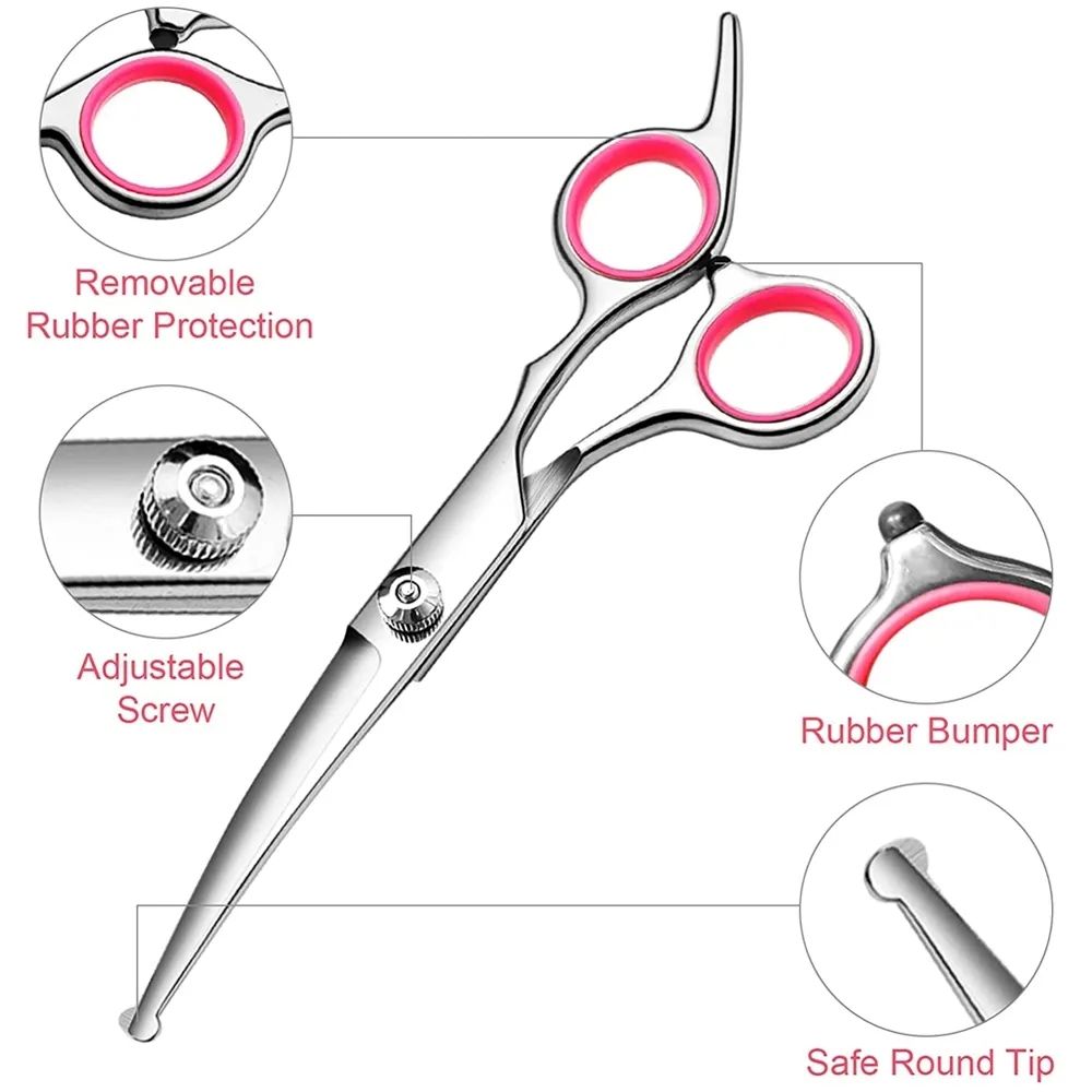 Curved Dog Scissors 19cm, Silver, Rounded Tip Pet Grooming Shears - Image 2