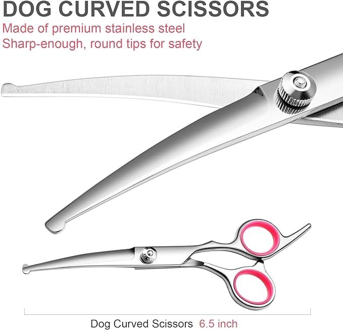 Curved Dog Scissors 19cm, Silver, Rounded Tip Pet Grooming Shears - Image 6