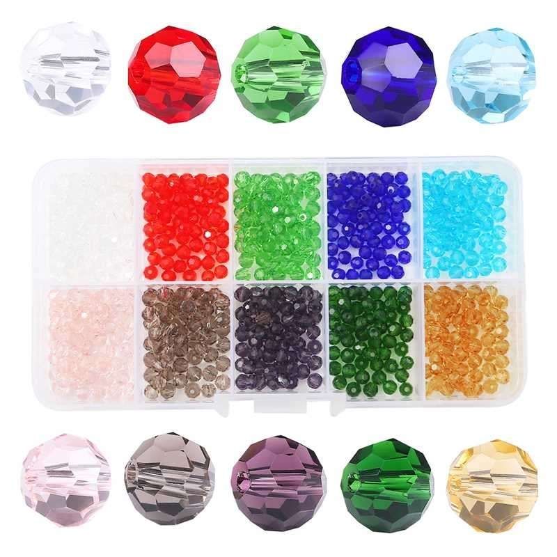 600pcs Faceted Glass Beads, 4mm, DIY MultiColor - Image 1
