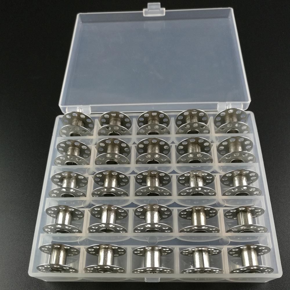 25 Bobbins for Sewing Machine Silver, with Storage Box - Image 1