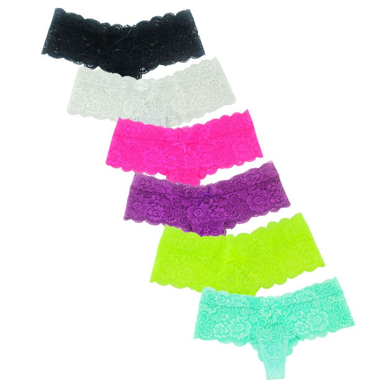 6-pack Half-String Lace Panties in 6 Colors, XS - Image 1