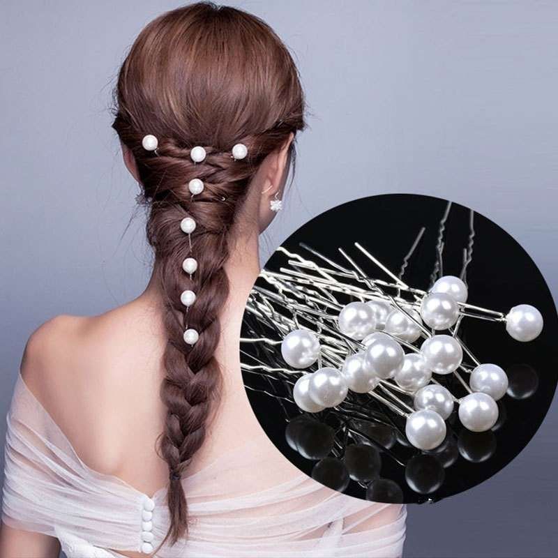 20 Pcs Wedding Hairpins with Pearls in White - Image 3