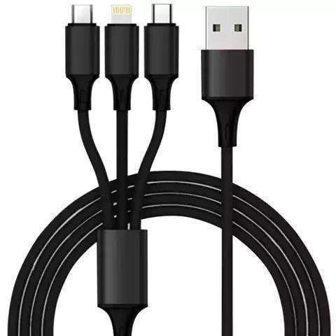 3-in-1 Charging Cable Micro USB Lightning Type-C, Black - Image 1